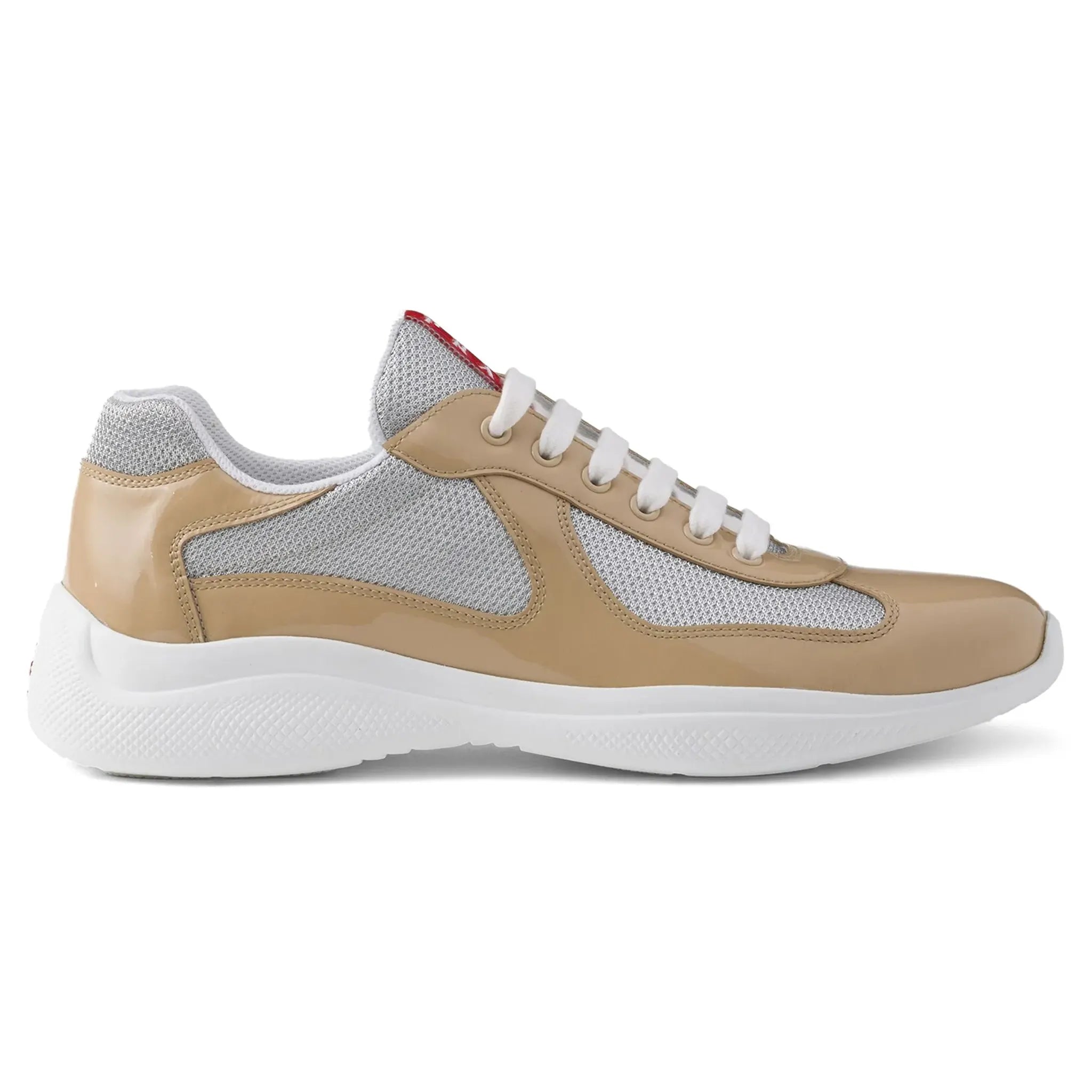 Sole View of Prada Americas Cup Logo Patch Patent Beige Sneaker 4E3400_F_G000_ASZ_F0G0R